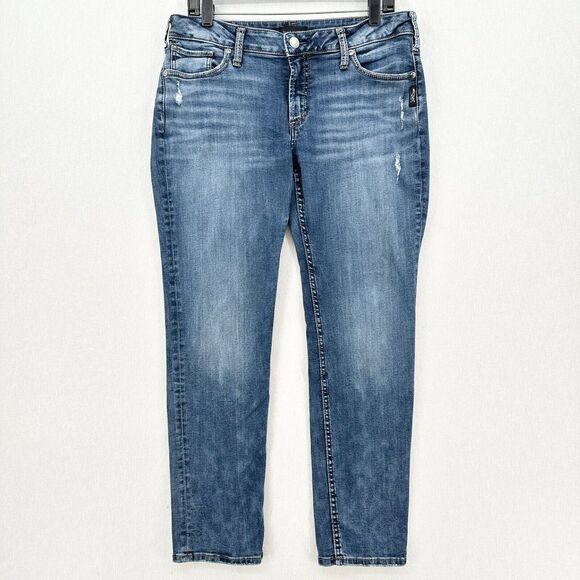 Silver Jeans Womens 33 Suki Slim Midrise Blue Stretch Denim Distressed - Picture 1 of 13